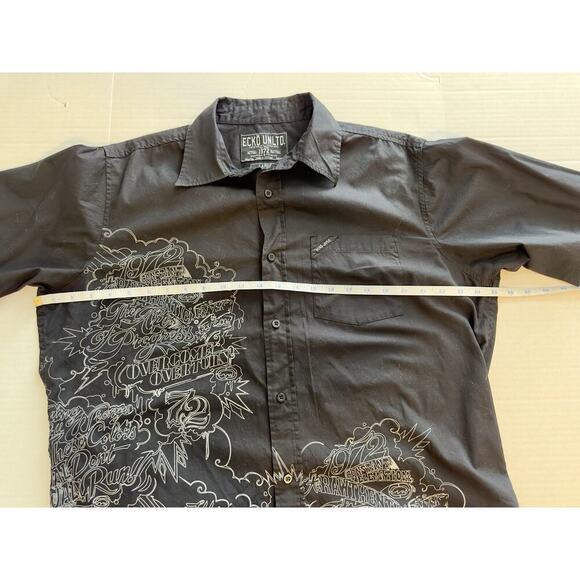 Eckō Unltd. Black Button Down Men’s Short Sleeve Graphic Shirt Size L - Picture 7 of 10